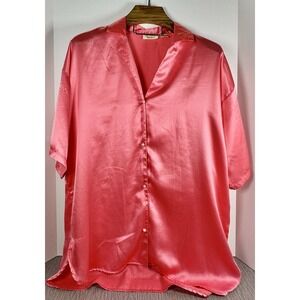 Victoria's Secret VTG '80s Gold Label PINK Hi-Gloss Satin Sleep Top Pearl Button